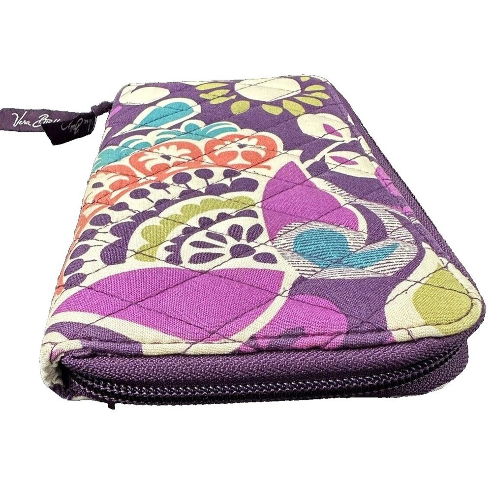 Vera Bradley Quilted Purple Green Floral Accordion Zippered Wallet 16 Slots - Picture 3 of 12